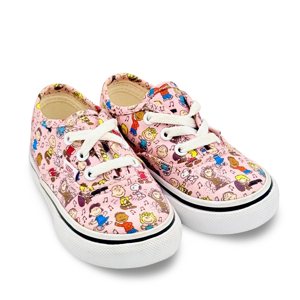 Peanuts x Vans Toddler 4 Girls Charlie Brown Pink All Over Print Sneakers 721356